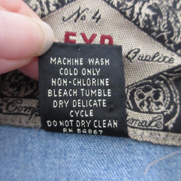 Vintage Express Top XS Ruffle Button Up Chambray Prairie Cottage Core Hong Kong - Picture 6 of 10